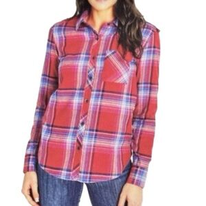 ORVIS Classic Collection Laurie Flannel Red & Blue Plaid Shirt L.